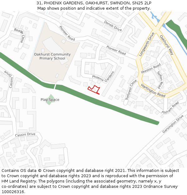 31, PHOENIX GARDENS, OAKHURST, SWINDON, SN25 2LP: Location map and indicative extent of plot