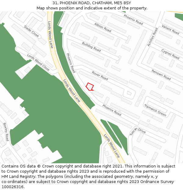 31, PHOENIX ROAD, CHATHAM, ME5 8SY: Location map and indicative extent of plot