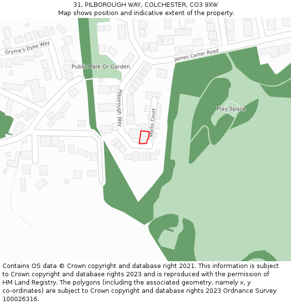 31, PILBOROUGH WAY, COLCHESTER, CO3 9XW: Location map and indicative extent of plot