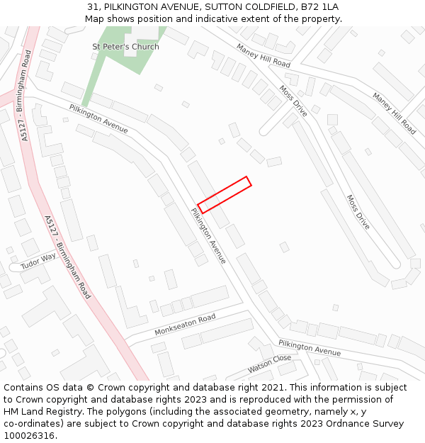 31, PILKINGTON AVENUE, SUTTON COLDFIELD, B72 1LA: Location map and indicative extent of plot