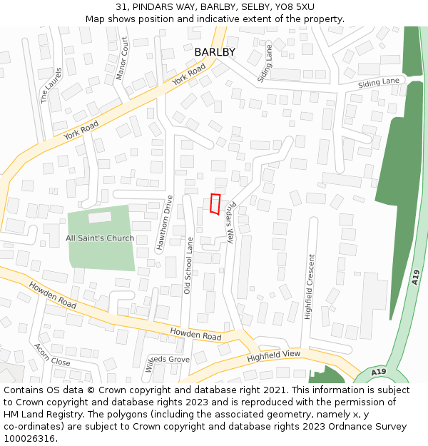 31, PINDARS WAY, BARLBY, SELBY, YO8 5XU: Location map and indicative extent of plot