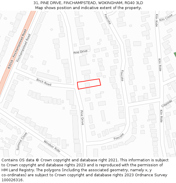 31, PINE DRIVE, FINCHAMPSTEAD, WOKINGHAM, RG40 3LD: Location map and indicative extent of plot