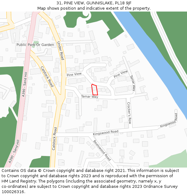 31, PINE VIEW, GUNNISLAKE, PL18 9JF: Location map and indicative extent of plot