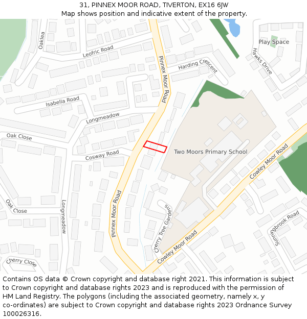 31, PINNEX MOOR ROAD, TIVERTON, EX16 6JW: Location map and indicative extent of plot