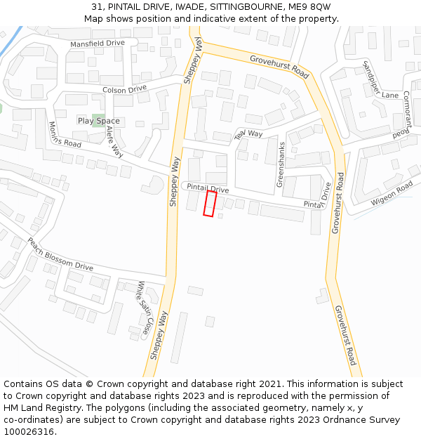 31, PINTAIL DRIVE, IWADE, SITTINGBOURNE, ME9 8QW: Location map and indicative extent of plot