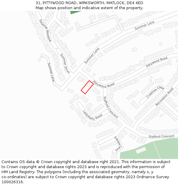 31, PITTYWOOD ROAD, WIRKSWORTH, MATLOCK, DE4 4ED: Location map and indicative extent of plot