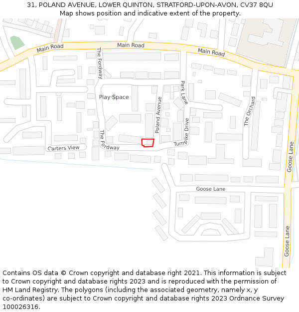 31, POLAND AVENUE, LOWER QUINTON, STRATFORD-UPON-AVON, CV37 8QU: Location map and indicative extent of plot