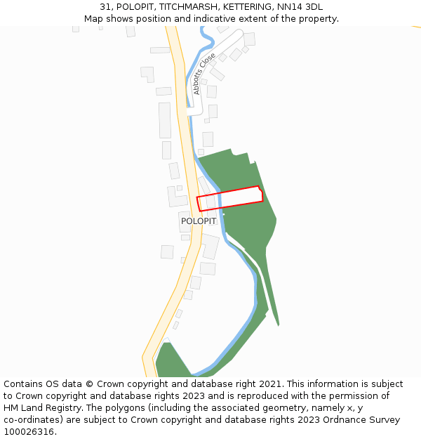 31, POLOPIT, TITCHMARSH, KETTERING, NN14 3DL: Location map and indicative extent of plot