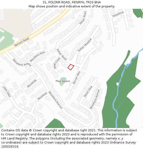 31, POLTAIR ROAD, PENRYN, TR10 8NA: Location map and indicative extent of plot