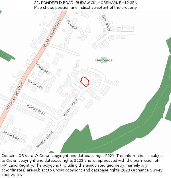 31, PONDFIELD ROAD, RUDGWICK, HORSHAM, RH12 3EN: Location map and indicative extent of plot