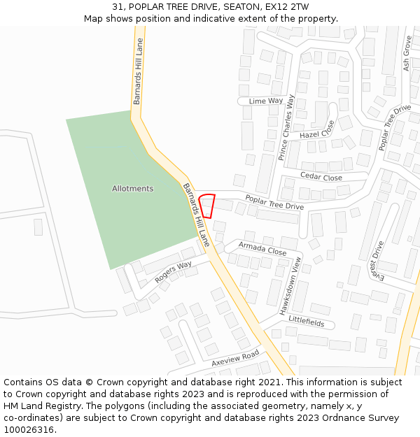 31, POPLAR TREE DRIVE, SEATON, EX12 2TW: Location map and indicative extent of plot