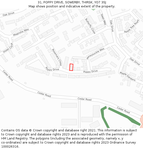 31, POPPY DRIVE, SOWERBY, THIRSK, YO7 3SJ: Location map and indicative extent of plot