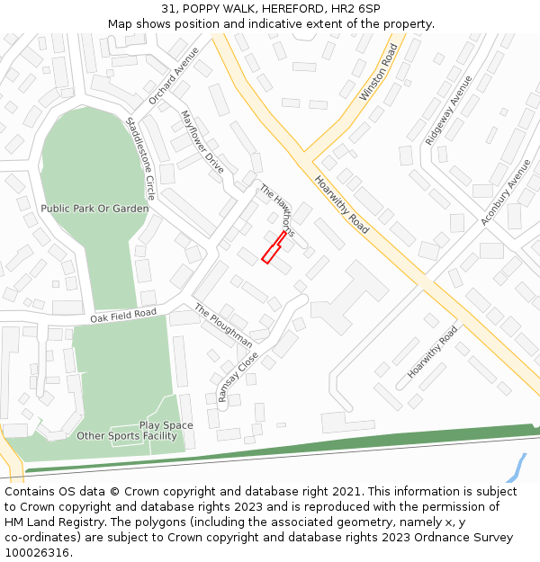 31, POPPY WALK, HEREFORD, HR2 6SP: Location map and indicative extent of plot