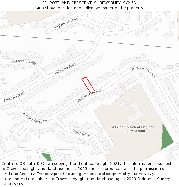 31, PORTLAND CRESCENT, SHREWSBURY, SY2 5NJ: Location map and indicative extent of plot