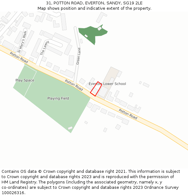 31, POTTON ROAD, EVERTON, SANDY, SG19 2LE: Location map and indicative extent of plot