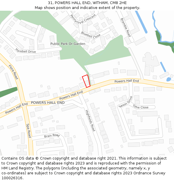 31, POWERS HALL END, WITHAM, CM8 2HE: Location map and indicative extent of plot