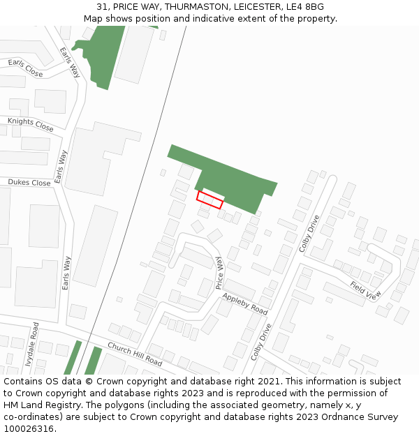 31, PRICE WAY, THURMASTON, LEICESTER, LE4 8BG: Location map and indicative extent of plot