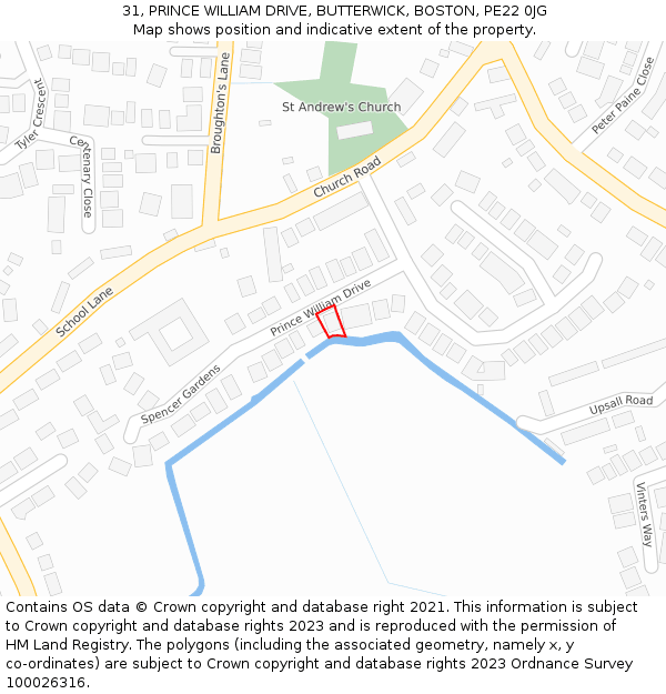 31, PRINCE WILLIAM DRIVE, BUTTERWICK, BOSTON, PE22 0JG: Location map and indicative extent of plot