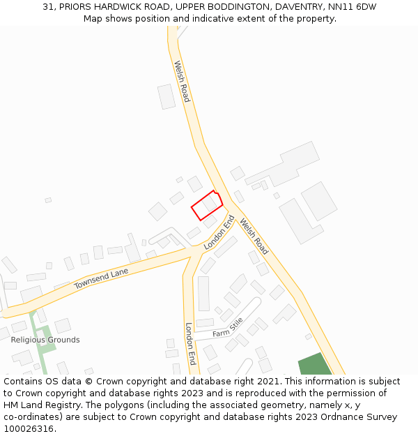 31, PRIORS HARDWICK ROAD, UPPER BODDINGTON, DAVENTRY, NN11 6DW: Location map and indicative extent of plot