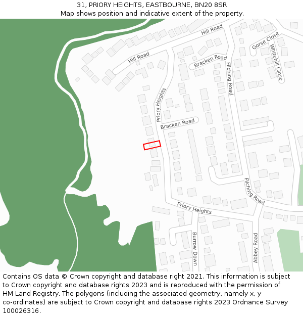 31, PRIORY HEIGHTS, EASTBOURNE, BN20 8SR: Location map and indicative extent of plot