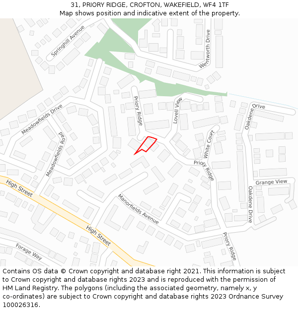 31, PRIORY RIDGE, CROFTON, WAKEFIELD, WF4 1TF: Location map and indicative extent of plot
