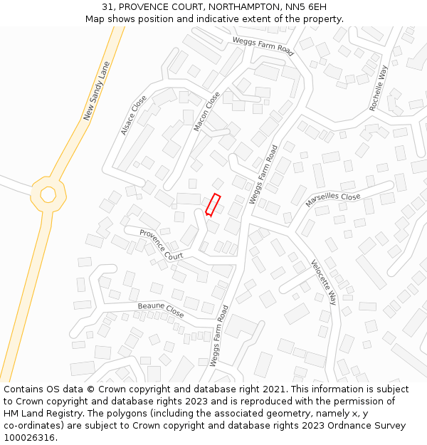 31, PROVENCE COURT, NORTHAMPTON, NN5 6EH: Location map and indicative extent of plot