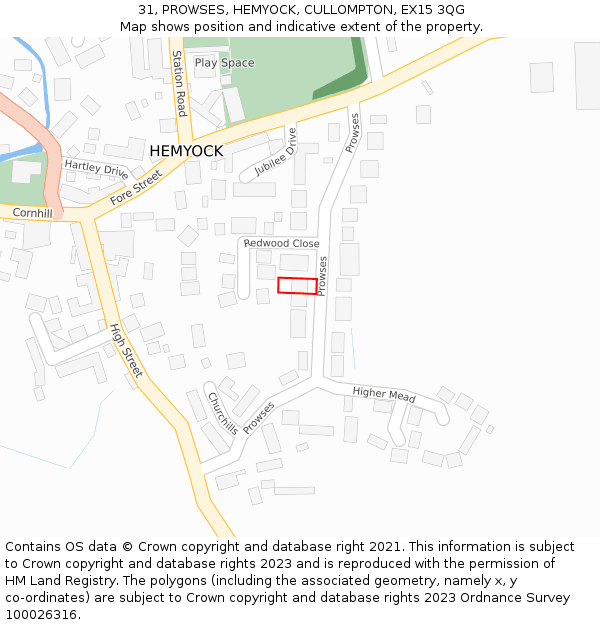 31, PROWSES, HEMYOCK, CULLOMPTON, EX15 3QG: Location map and indicative extent of plot