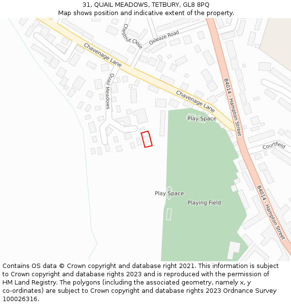 31, QUAIL MEADOWS, TETBURY, GL8 8PQ: Location map and indicative extent of plot