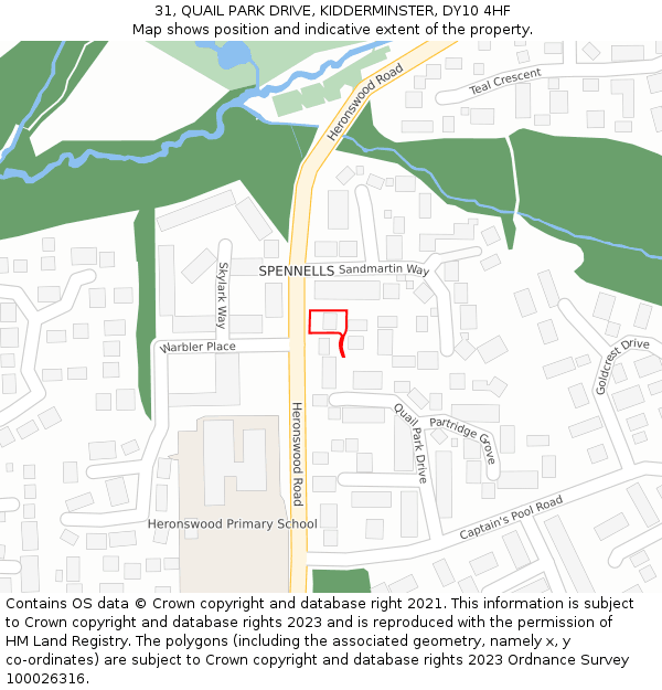 31, QUAIL PARK DRIVE, KIDDERMINSTER, DY10 4HF: Location map and indicative extent of plot