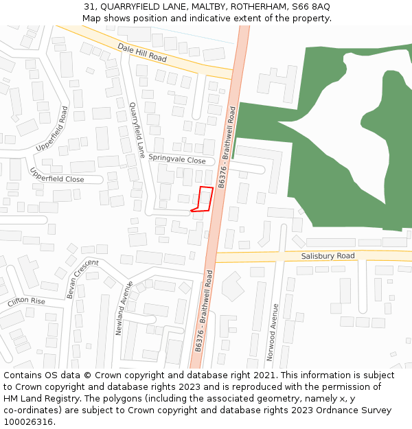 31, QUARRYFIELD LANE, MALTBY, ROTHERHAM, S66 8AQ: Location map and indicative extent of plot