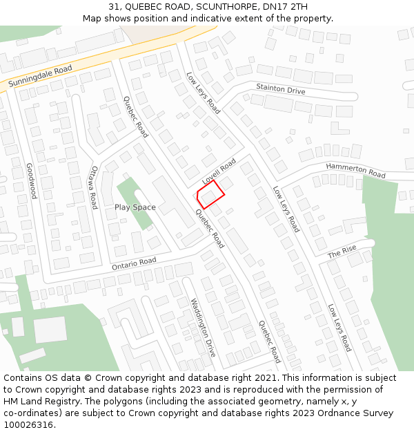 31, QUEBEC ROAD, SCUNTHORPE, DN17 2TH: Location map and indicative extent of plot
