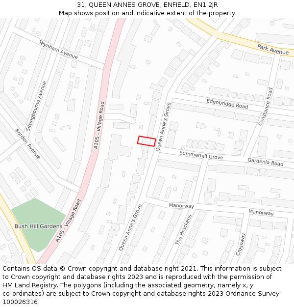 31, QUEEN ANNES GROVE, ENFIELD, EN1 2JR: Location map and indicative extent of plot