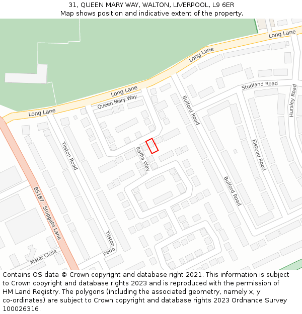 31, QUEEN MARY WAY, WALTON, LIVERPOOL, L9 6ER: Location map and indicative extent of plot