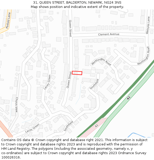 31, QUEEN STREET, BALDERTON, NEWARK, NG24 3NS: Location map and indicative extent of plot