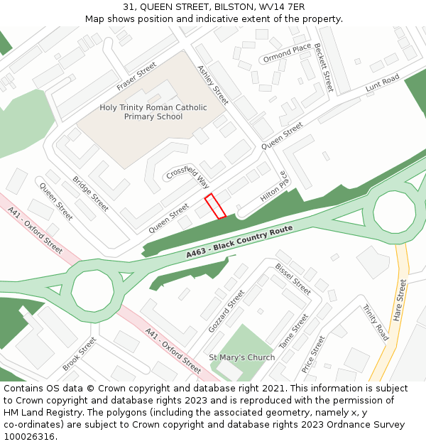 31, QUEEN STREET, BILSTON, WV14 7ER: Location map and indicative extent of plot