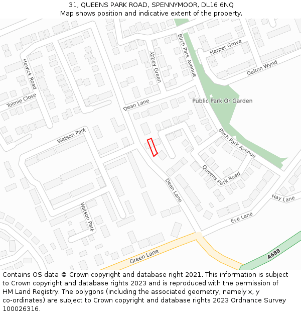 31, QUEENS PARK ROAD, SPENNYMOOR, DL16 6NQ: Location map and indicative extent of plot