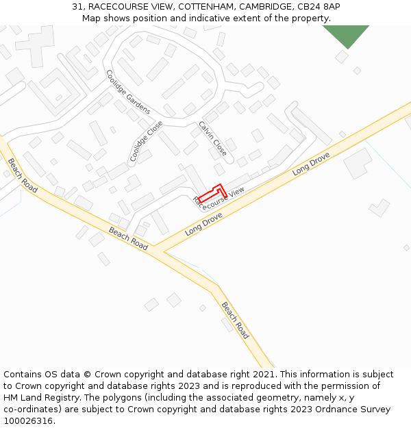 31, RACECOURSE VIEW, COTTENHAM, CAMBRIDGE, CB24 8AP: Location map and indicative extent of plot