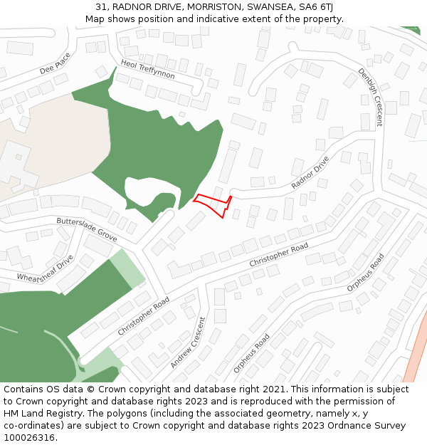 31, RADNOR DRIVE, MORRISTON, SWANSEA, SA6 6TJ: Location map and indicative extent of plot