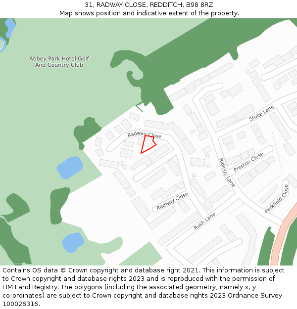 31, RADWAY CLOSE, REDDITCH, B98 8RZ: Location map and indicative extent of plot