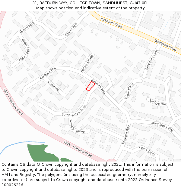 31, RAEBURN WAY, COLLEGE TOWN, SANDHURST, GU47 0FH: Location map and indicative extent of plot