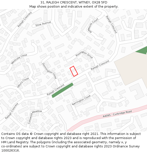 31, RALEGH CRESCENT, WITNEY, OX28 5FD: Location map and indicative extent of plot