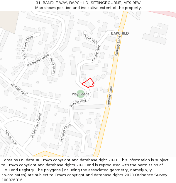 31, RANDLE WAY, BAPCHILD, SITTINGBOURNE, ME9 9PW: Location map and indicative extent of plot