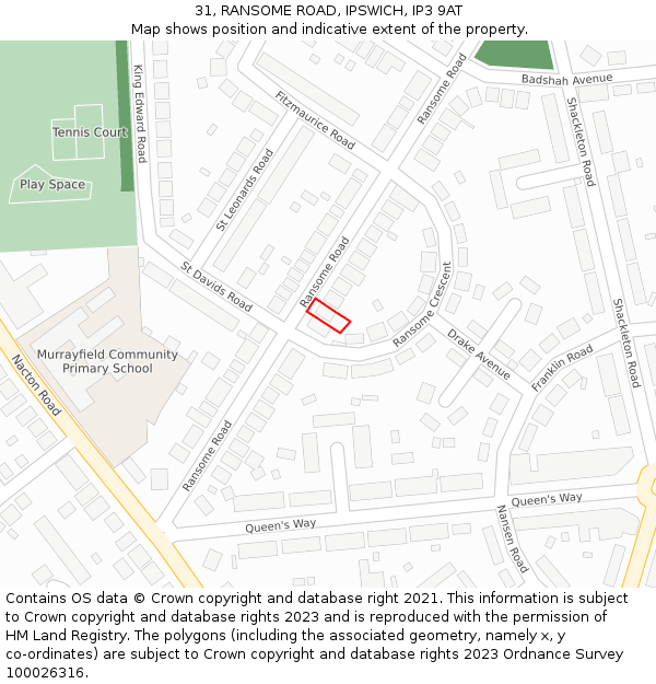 31, RANSOME ROAD, IPSWICH, IP3 9AT: Location map and indicative extent of plot