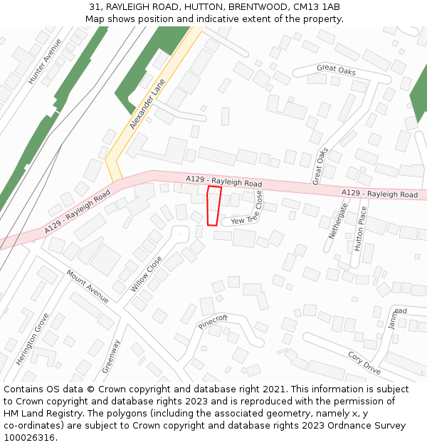 31, RAYLEIGH ROAD, HUTTON, BRENTWOOD, CM13 1AB: Location map and indicative extent of plot