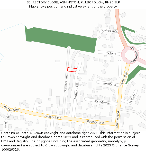 31, RECTORY CLOSE, ASHINGTON, PULBOROUGH, RH20 3LP: Location map and indicative extent of plot