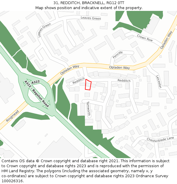 31, REDDITCH, BRACKNELL, RG12 0TT: Location map and indicative extent of plot