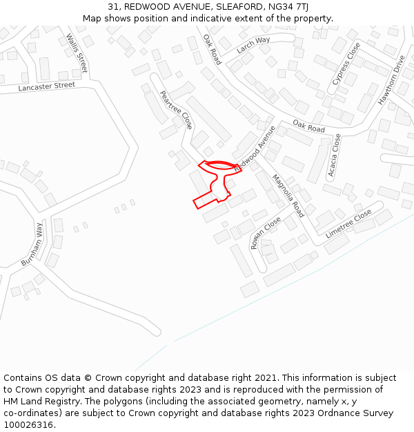 31, REDWOOD AVENUE, SLEAFORD, NG34 7TJ: Location map and indicative extent of plot