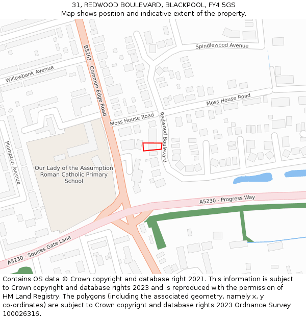 31, REDWOOD BOULEVARD, BLACKPOOL, FY4 5GS: Location map and indicative extent of plot