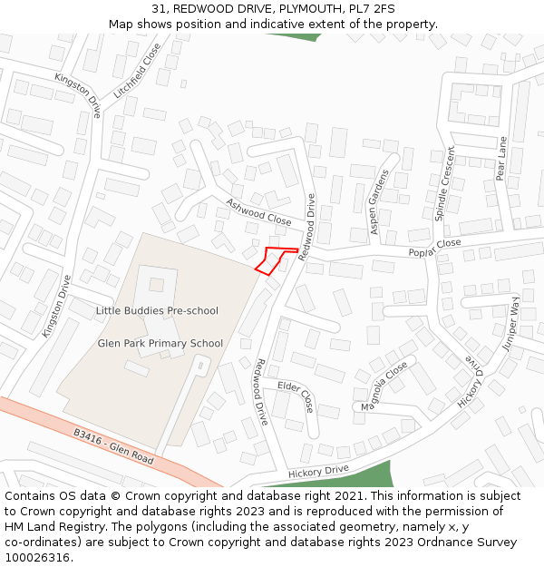 31, REDWOOD DRIVE, PLYMOUTH, PL7 2FS: Location map and indicative extent of plot