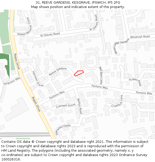 31, REEVE GARDENS, KESGRAVE, IPSWICH, IP5 2FG: Location map and indicative extent of plot